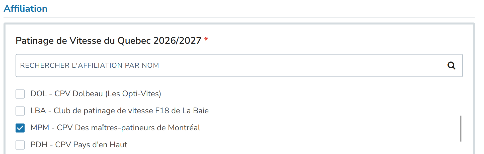 Sélection du club sur IceReg